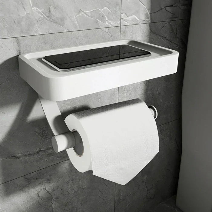 Toilet paper holder – Stainless steel – Wall-mounted with shelf – Modern bathroom accessory 1