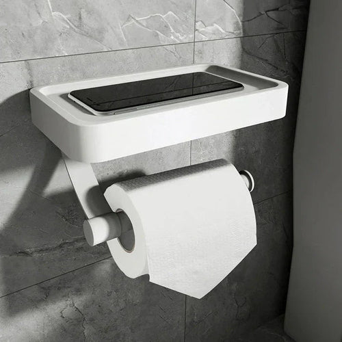 Toilet paper holder – Stainless steel – Wall-mounted with shelf – Modern bathroom accessory 1