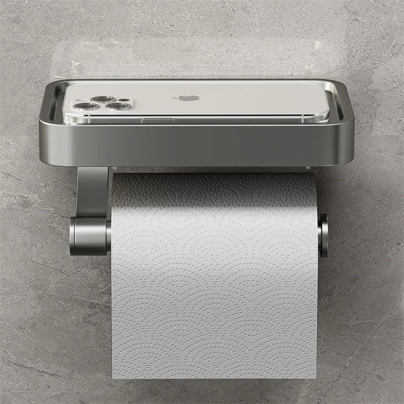 Toilet paper holder – Stainless steel – Wall-mounted with shelf – Modern bathroom accessory 2