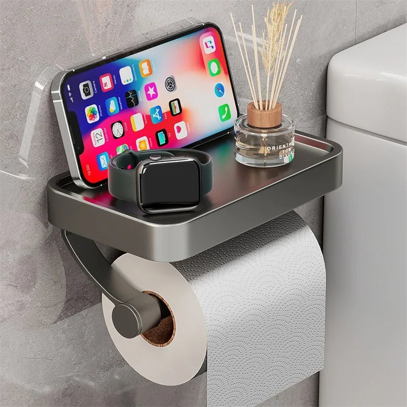 Toilet paper holder – Stainless steel – Wall-mounted with shelf – Modern bathroom accessory 3