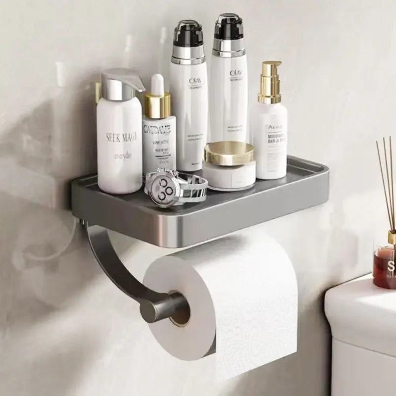 Toilet paper holder – Stainless steel – Wall-mounted with shelf – Modern bathroom accessory 6