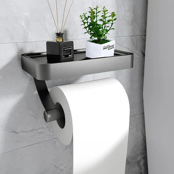Toilet paper holder – Stainless steel – Wall-mounted with shelf – Modern bathroom accessory 8