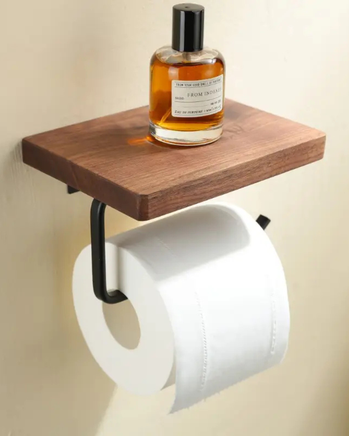 Toilet paper holder stand – Solid wood and metal – Black finish – Modern bathroom accessory 2