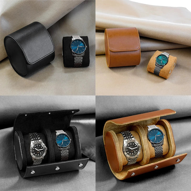 Travel Watch Case - PU-Leather Organizer for 3 Watches with Removable Pillows, Portable Travel Design 2