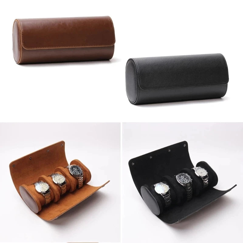 Travel Watch Case - PU-Leather Organizer for 3 Watches with Removable Pillows, Portable Travel Design 3