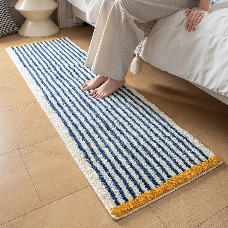 Tufted bath mat – Soft polyester – Modern blue stripe design – Anti-slip for bathroom and kitchen 2