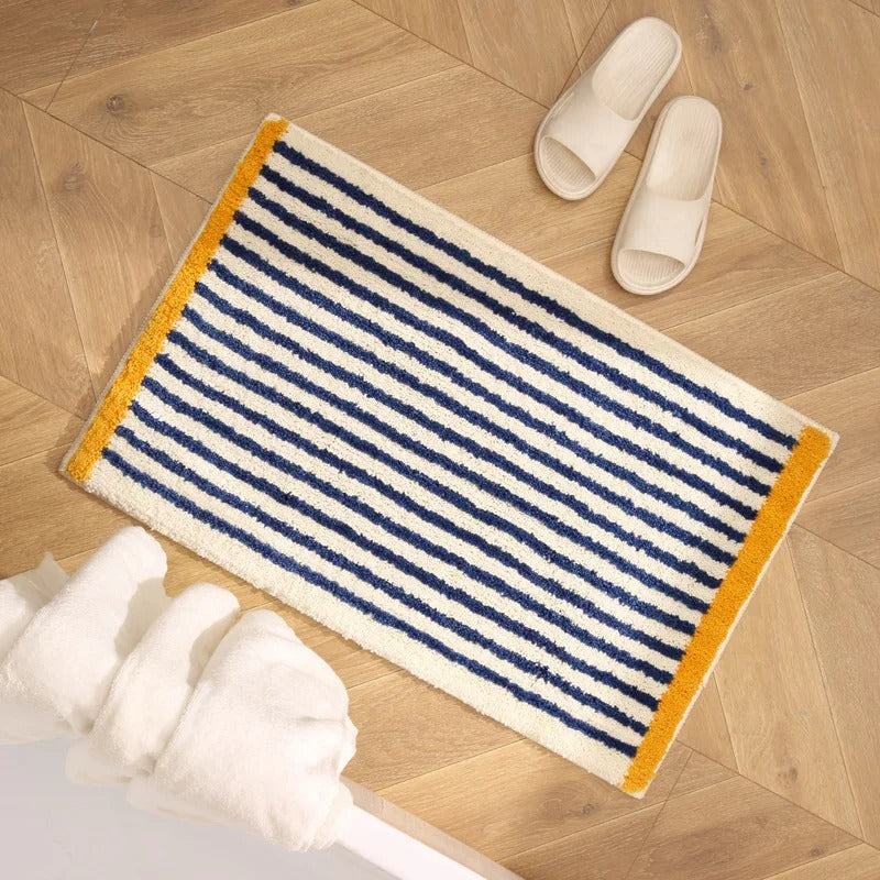 Tufted bath mat – Soft polyester – Modern blue stripe design – Anti-slip for bathroom and kitchen 3