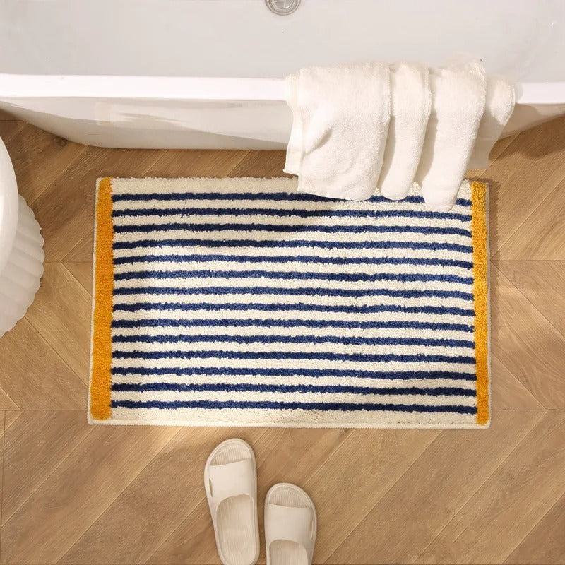 Tufted bath mat – Soft polyester – Modern blue stripe design – Anti-slip for bathroom and kitchen 4