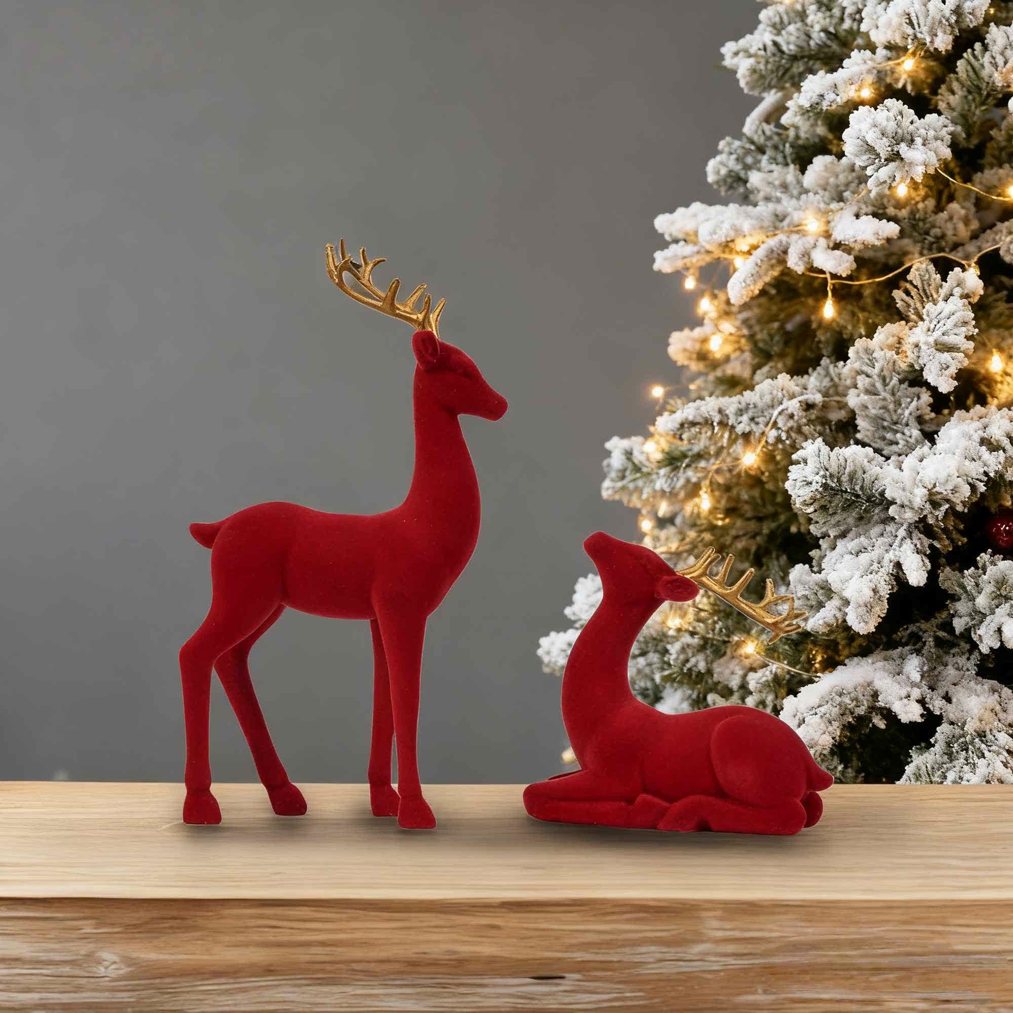 Set of two-tone resin Christmas ornaments featuring festive reindeer designs. The ornaments showcase a mix of vibrant red and green colors, adding a cheerful touch to 0