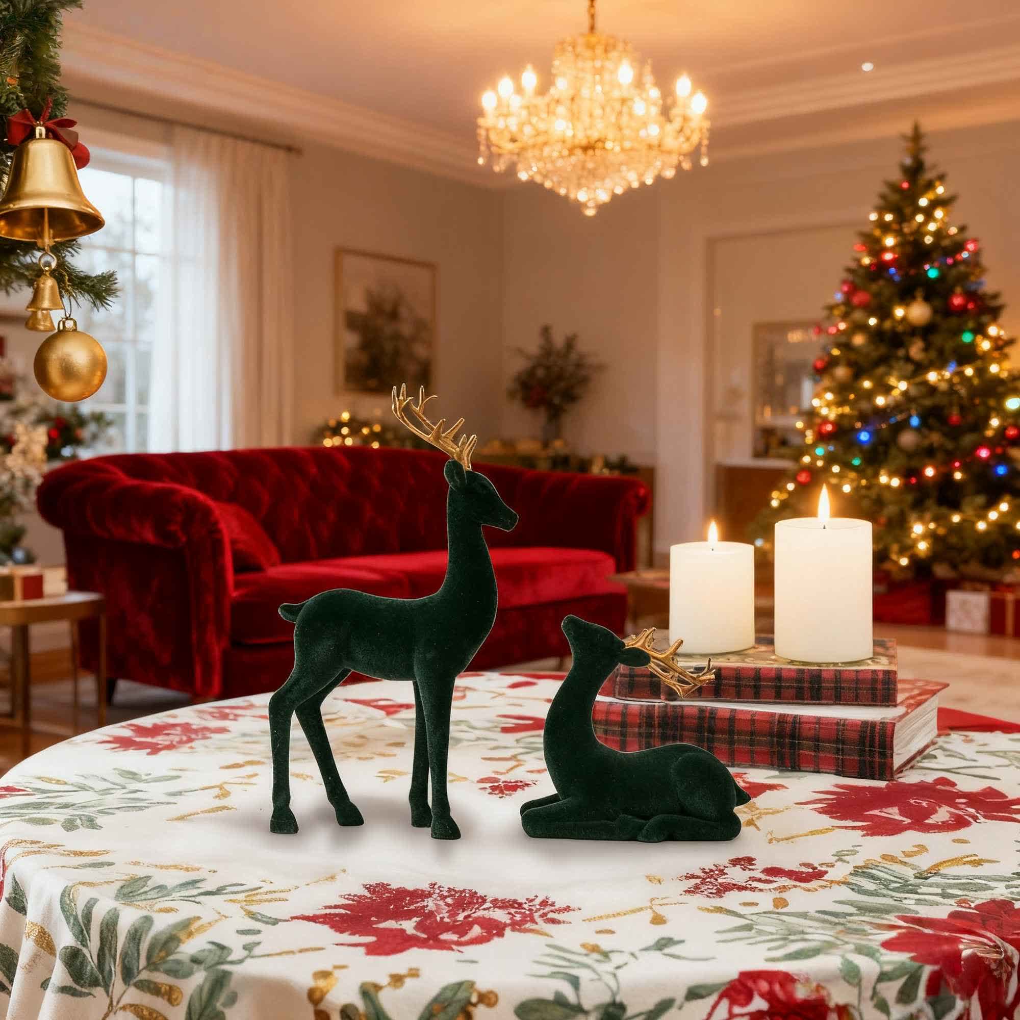 Set of two-tone resin Christmas ornaments featuring festive reindeer designs. The ornaments showcase a mix of vibrant red and green colors, adding a cheerful touch to 1