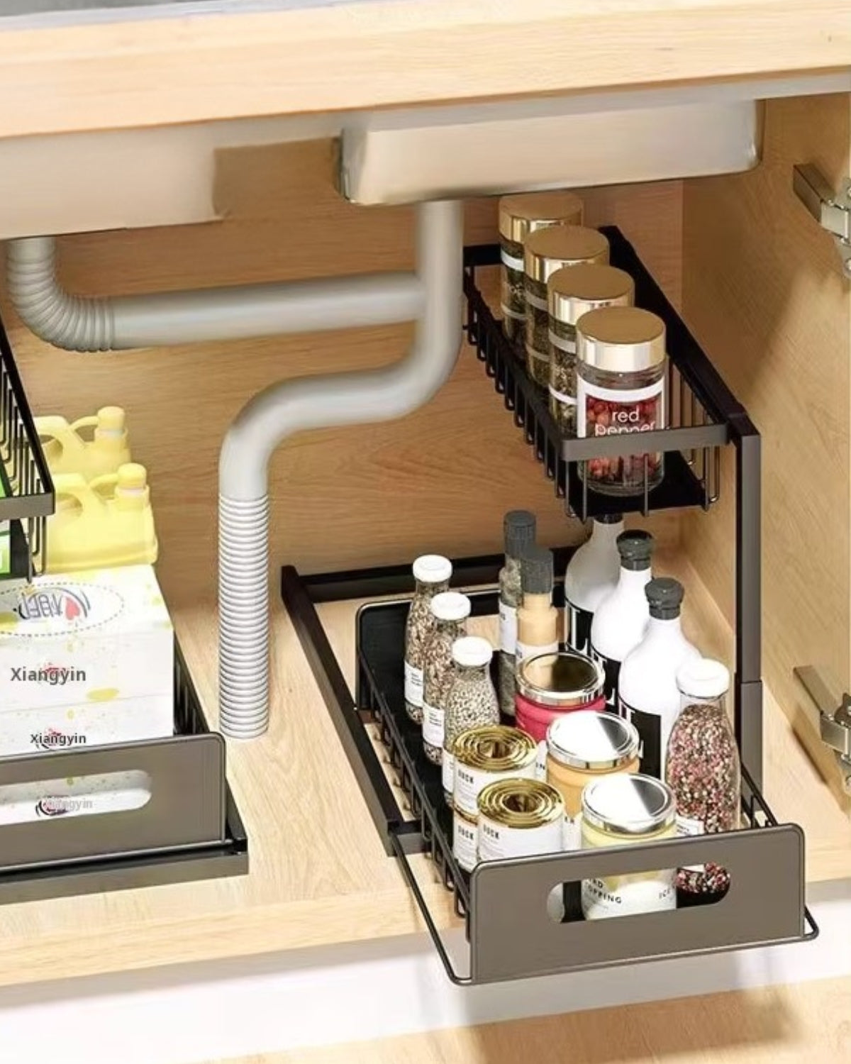 Under Sink Organizer – Two-Level Pull-Out Design – Stylish Bathroom or Kitchen Storage Solution 5