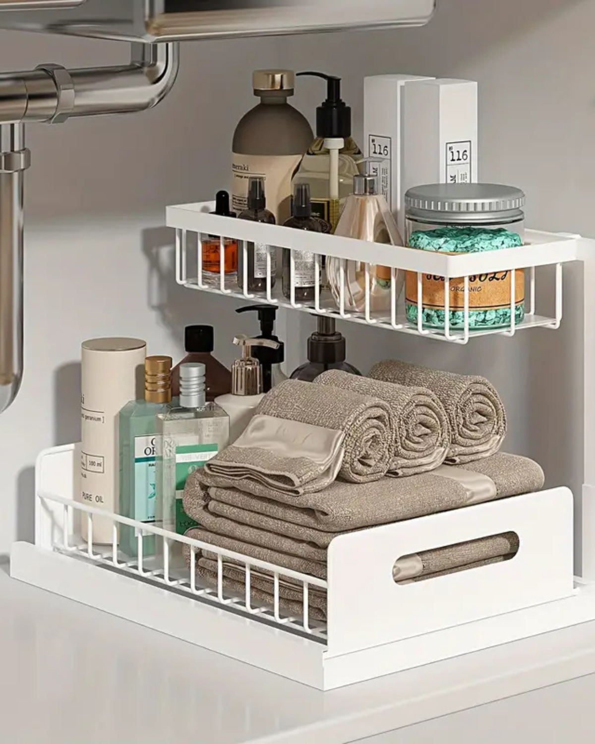 Under Sink Organizer – Two-Level Pull-Out Design – Stylish Bathroom or Kitchen Storage Solution 8
