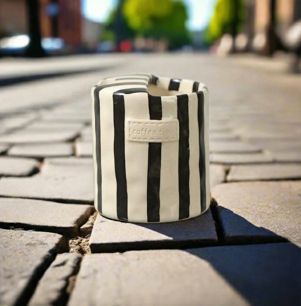 Ceramic Coffee Mug – Hand-Painted Retro Striped Mug for Hot & Cold Drinks