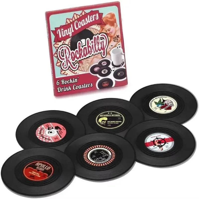 Vinyl record coasters – Retro design – Set of 6 – Durable and anti-slip drink mats 3