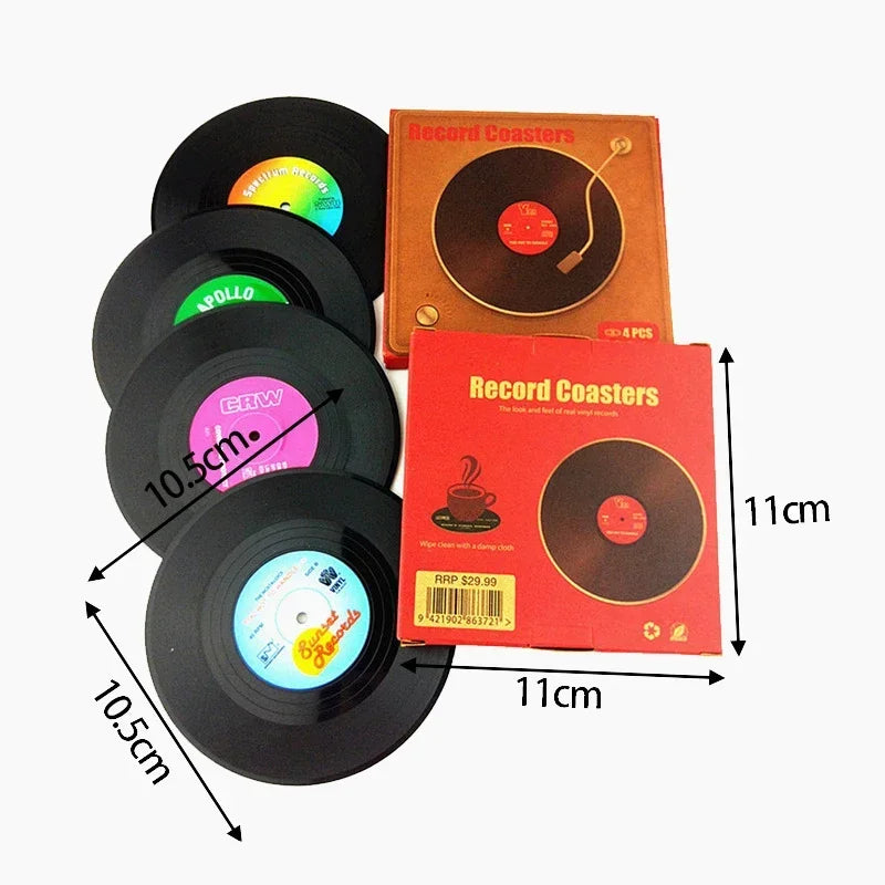 Vinyl record coasters – Retro design – Set of 6 – Durable and anti-slip drink mats 7