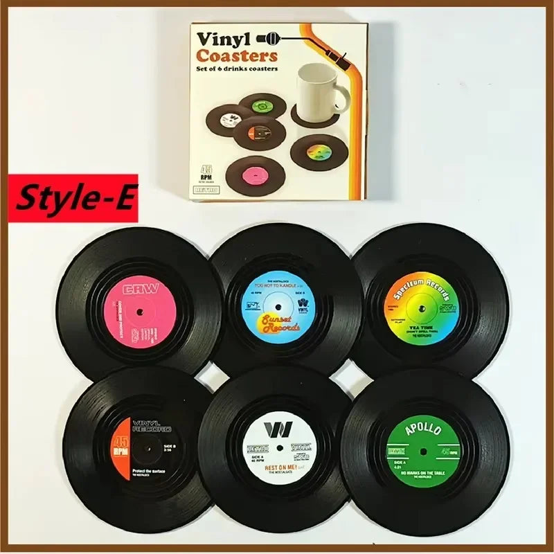 Vinyl record coasters – Retro design – Set of 6 – Durable and anti-slip drink mats 8