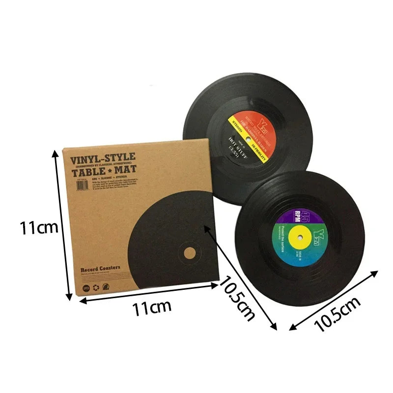 Vinyl record coasters – Retro design – Set of 6 – Durable and anti-slip drink mats 9