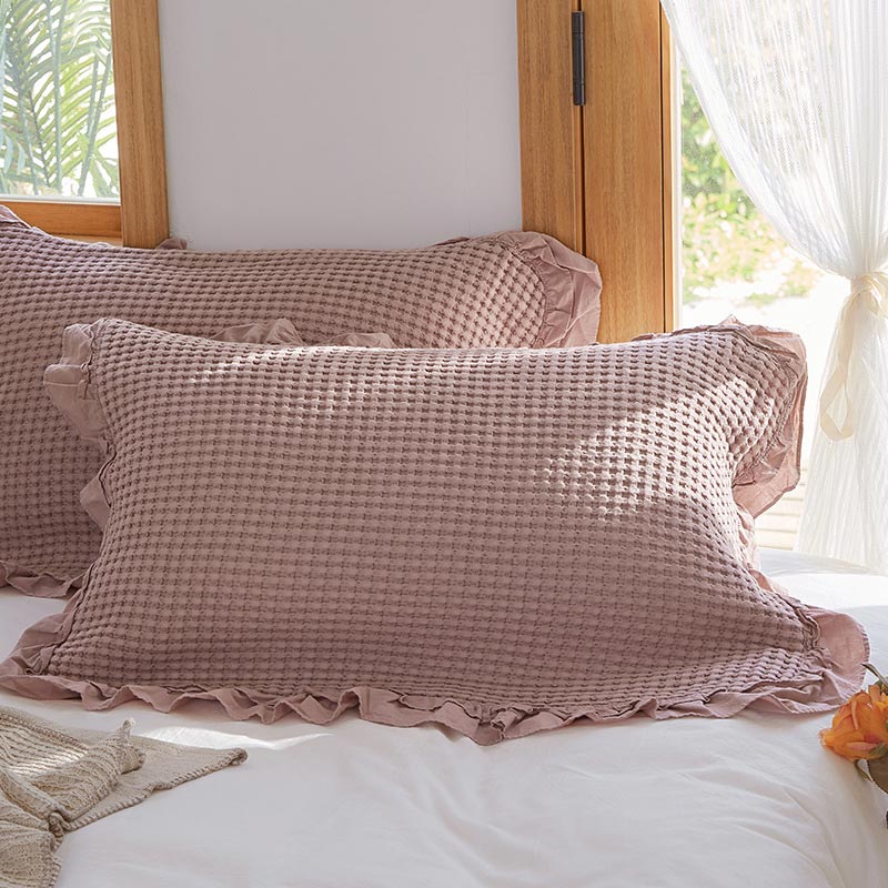 Waffle Weave Cotton Pillowcases with Ruffle – Soft, Breathable, Set of 2, 50cm x 75cm for Standard Pillows 5
