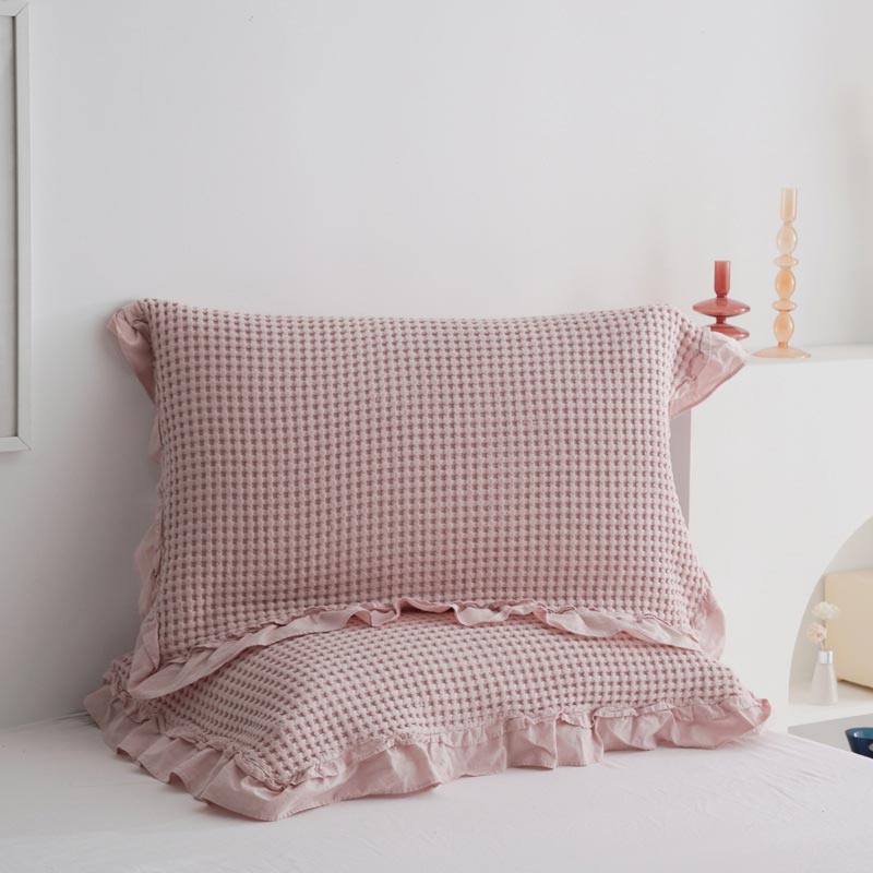 Waffle Weave Cotton Pillowcases with Ruffle – Soft, Breathable, Set of 2, 50cm x 75cm for Standard Pillows 6