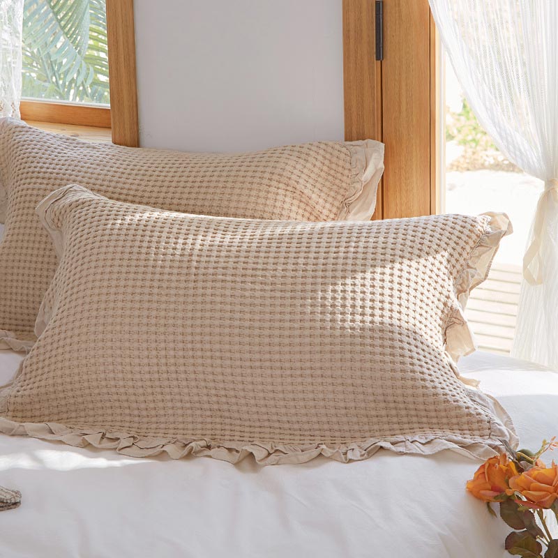 Waffle Weave Cotton Pillowcases with Ruffle – Soft, Breathable, Set of 2, 50cm x 75cm for Standard Pillows 7
