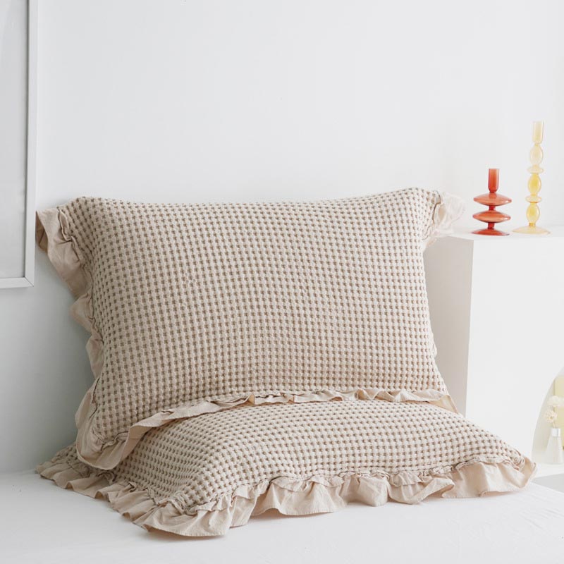 Waffle Weave Cotton Pillowcases with Ruffle – Soft, Breathable, Set of 2, 50cm x 75cm for Standard Pillows 8