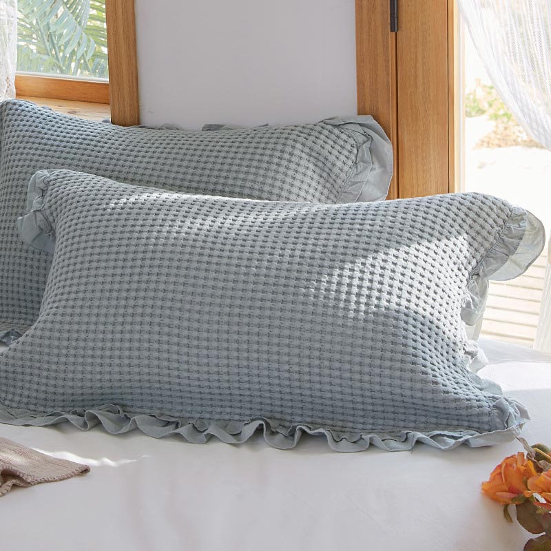 Waffle Weave Cotton Pillowcases with Ruffle – Soft, Breathable, Set of 2, 50cm x 75cm for Standard Pillows 9