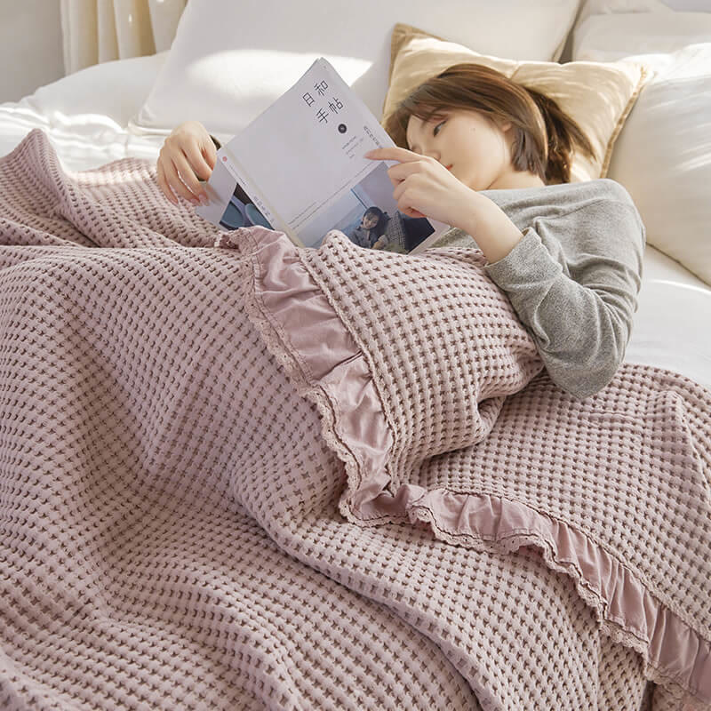 Waffle Weave Sofa Blanket – Soft Cotton Quilt for Cozy Home Decor, Multi-Size Options Available 5