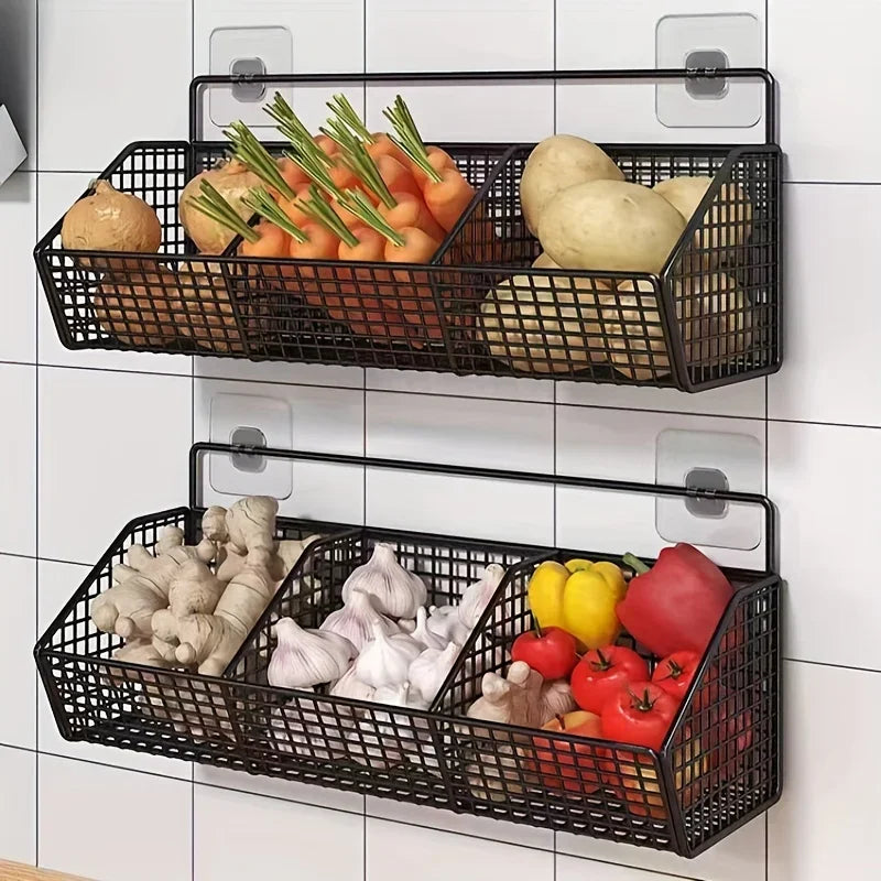 Wall-Mounted Kitchen Storage Basket – Durable Iron – Black – Organizes Spices and Vegetables 1