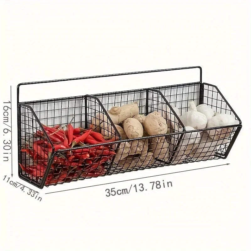 Wall-Mounted Kitchen Storage Basket – Durable Iron – Black – Organizes Spices and Vegetables 3