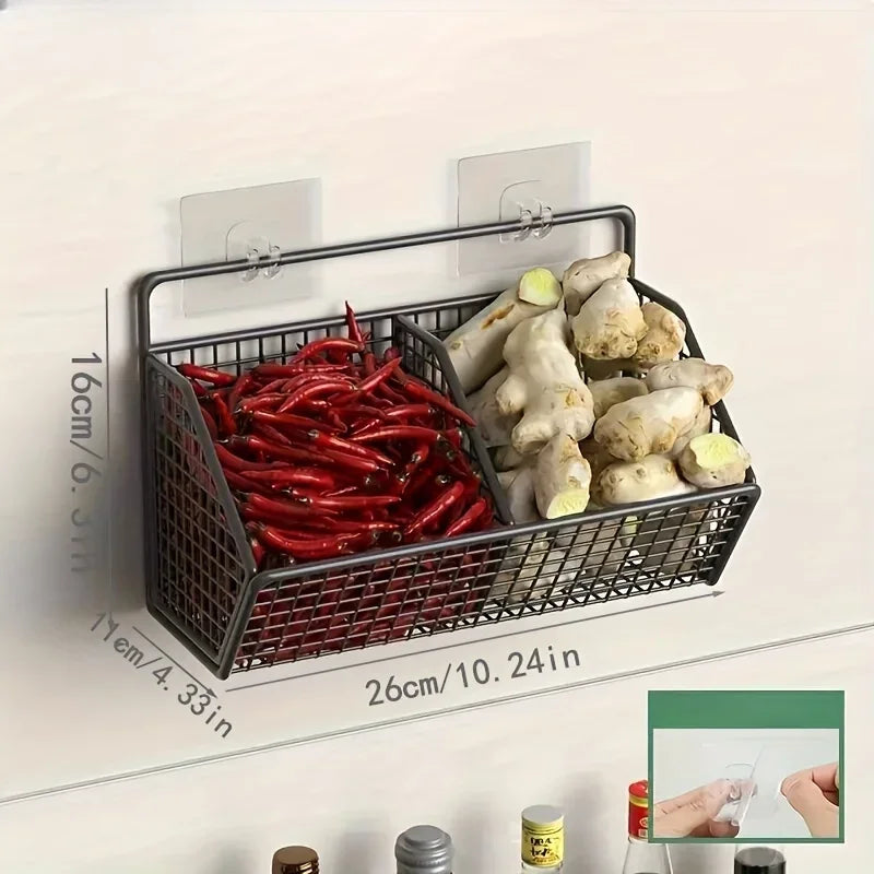 Wall-Mounted Kitchen Storage Basket – Durable Iron – Black – Organizes Spices and Vegetables 5