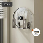 Set of 2 wall-mounted kitchen racks in sleek black metal, featuring multifunctional storage for cutting boards and pot covers. Ideal for organizing kitchens and bathrooms 7