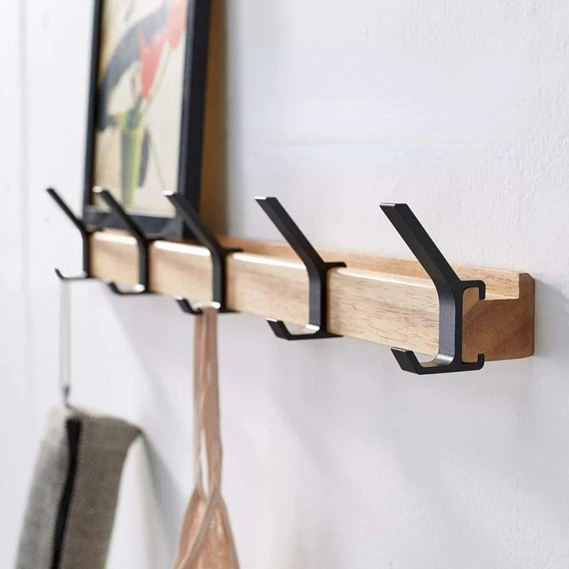 Wall Mounted Coat Rack - Black Nordic Design with Movable Hooks 0