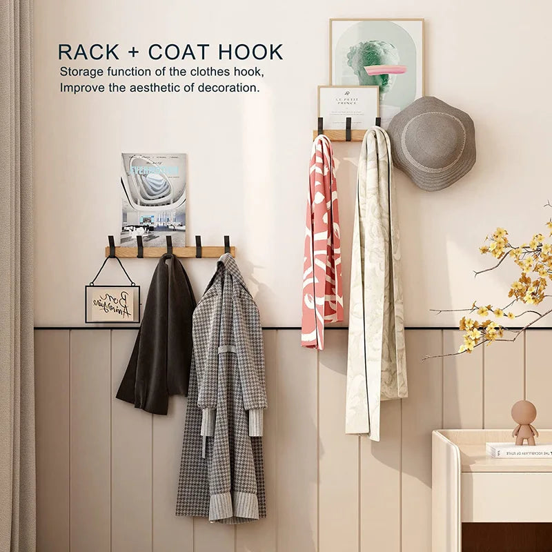 Wall Mounted Coat Rack - Black Nordic Design with Movable Hooks 3