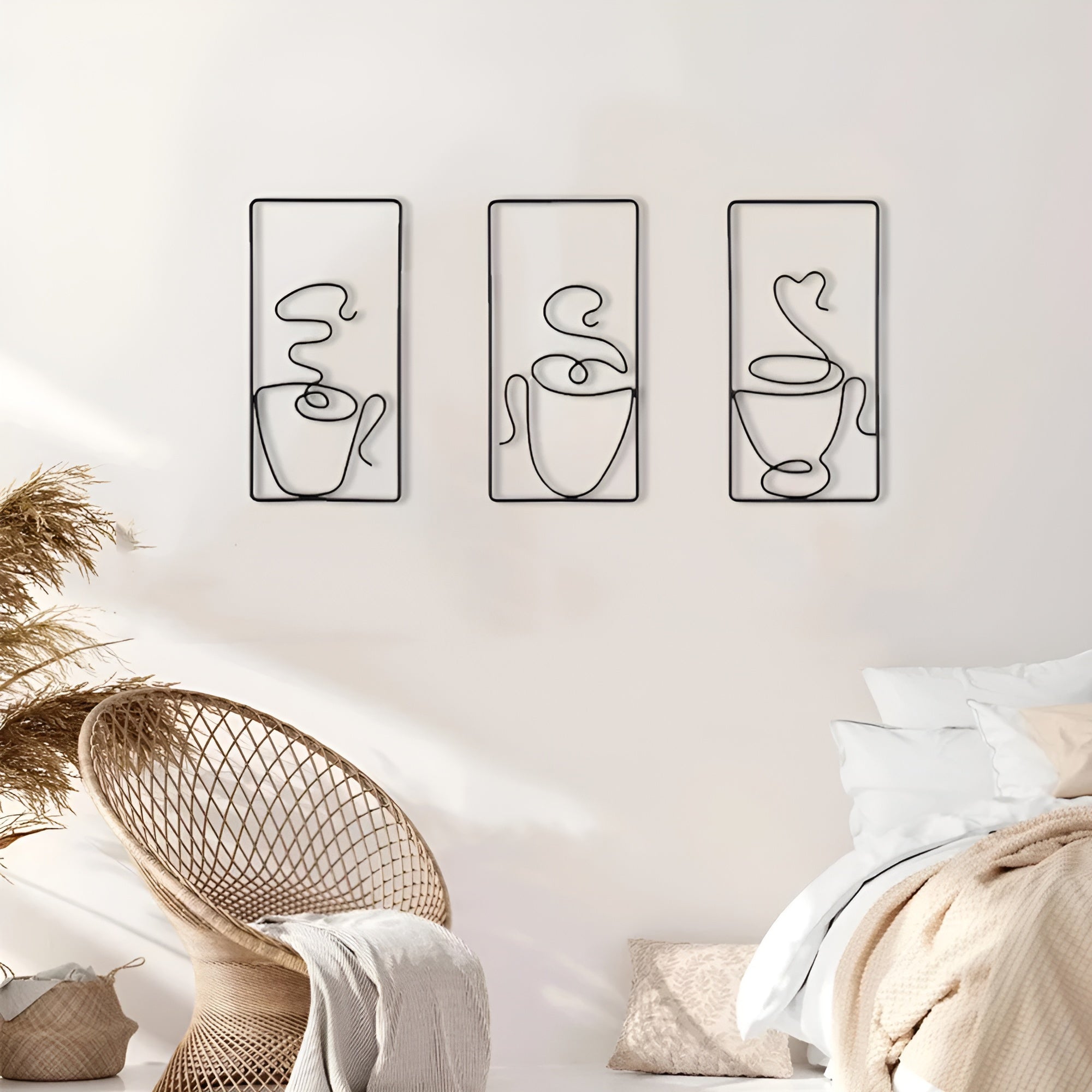 Wall art – Black iron coffee cup design – Creative indoor and outdoor wall decor – 9.4 x 4.7 x 0.4 in 3