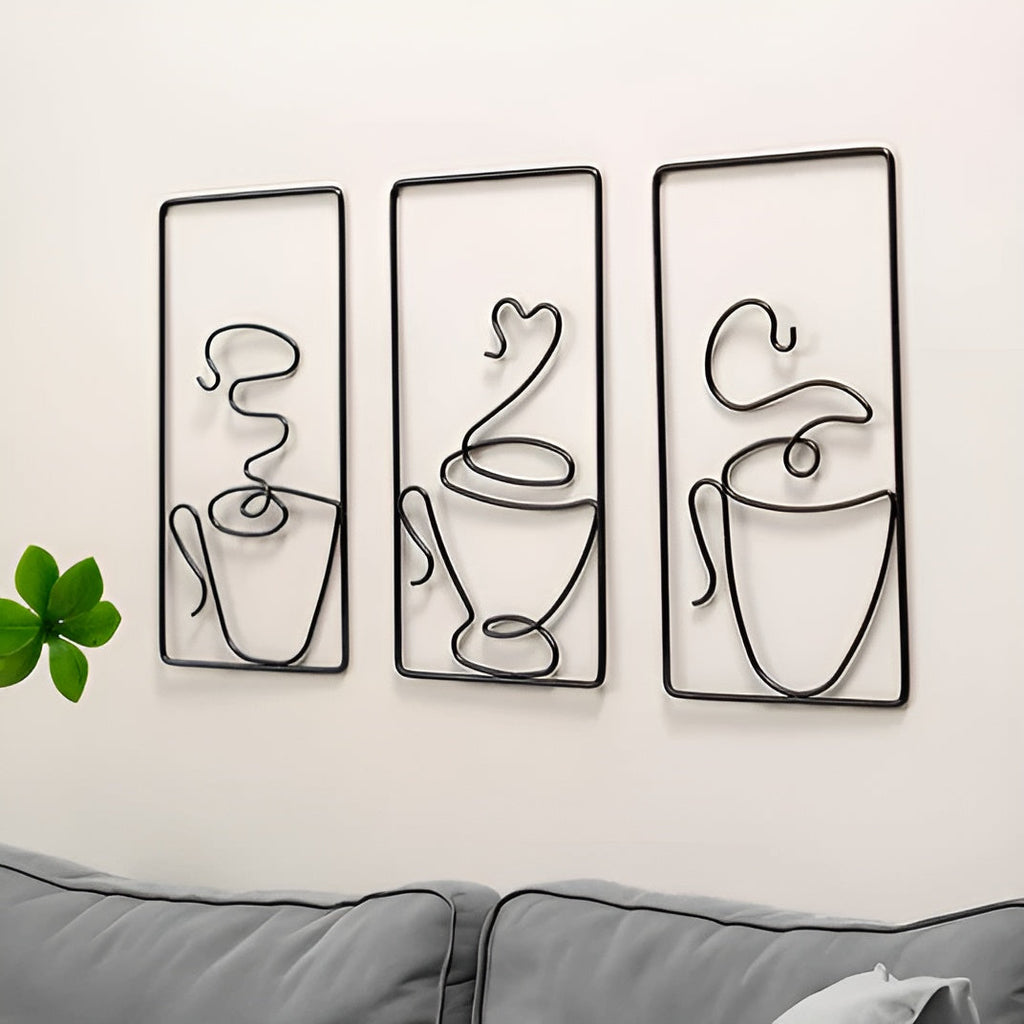 Wall art – Black iron coffee cup design – Creative indoor and outdoor wall decor – 9.4 x 4.7 x 0.4 in 5