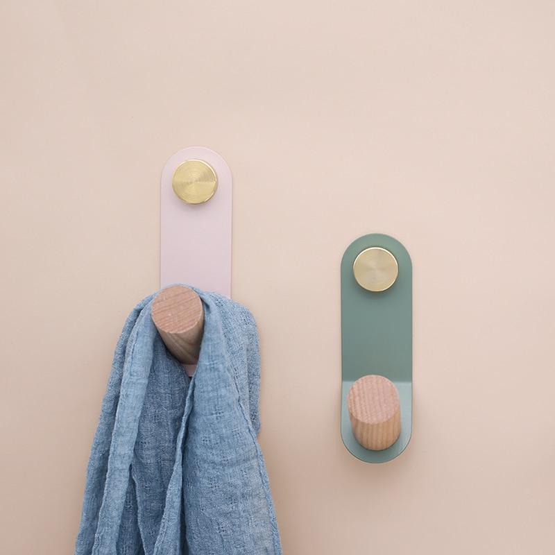 Wall hook – Minimalist oak and brass – Soft pastel colors – Coat hooks for wall – Versatile storage solution 1