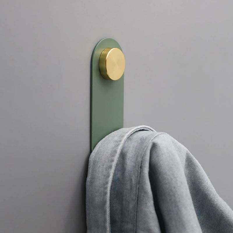 Wall hook – Minimalist oak and brass – Soft pastel colors – Coat hooks for wall – Versatile storage solution 7
