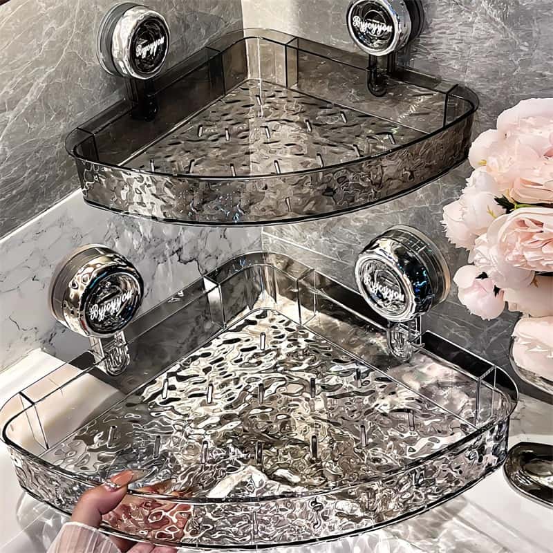 Wall shelf – Durable plastic – Suction cup mounted – Versatile organizer for bathroom, kitchen, or office 9