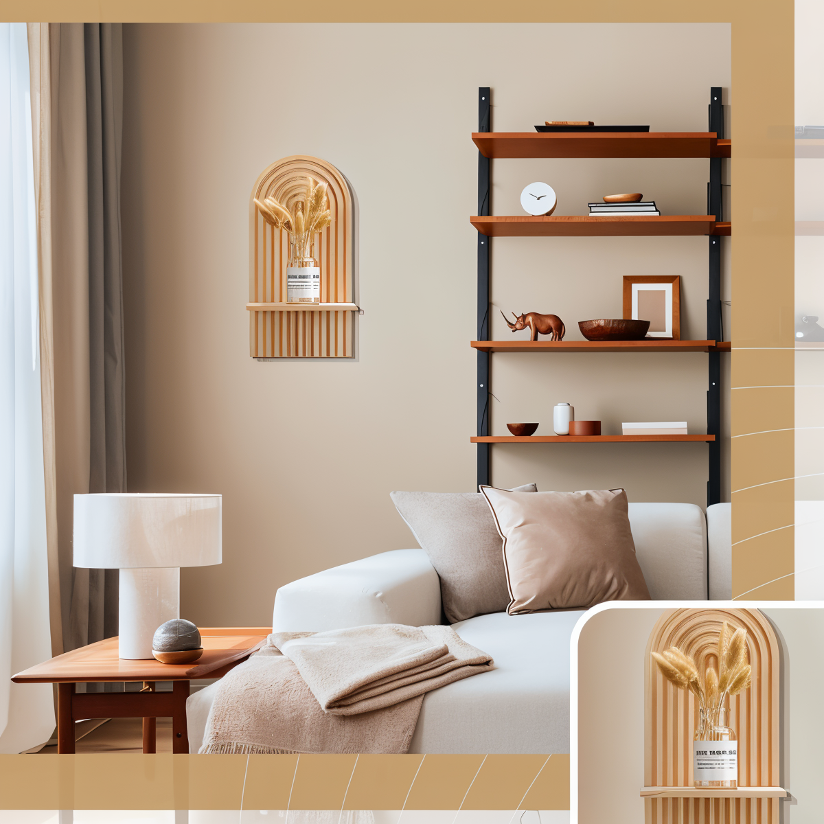 Wall shelf – Durable wood – Minimalist curved design – Stylish floating shelves for home organization 2