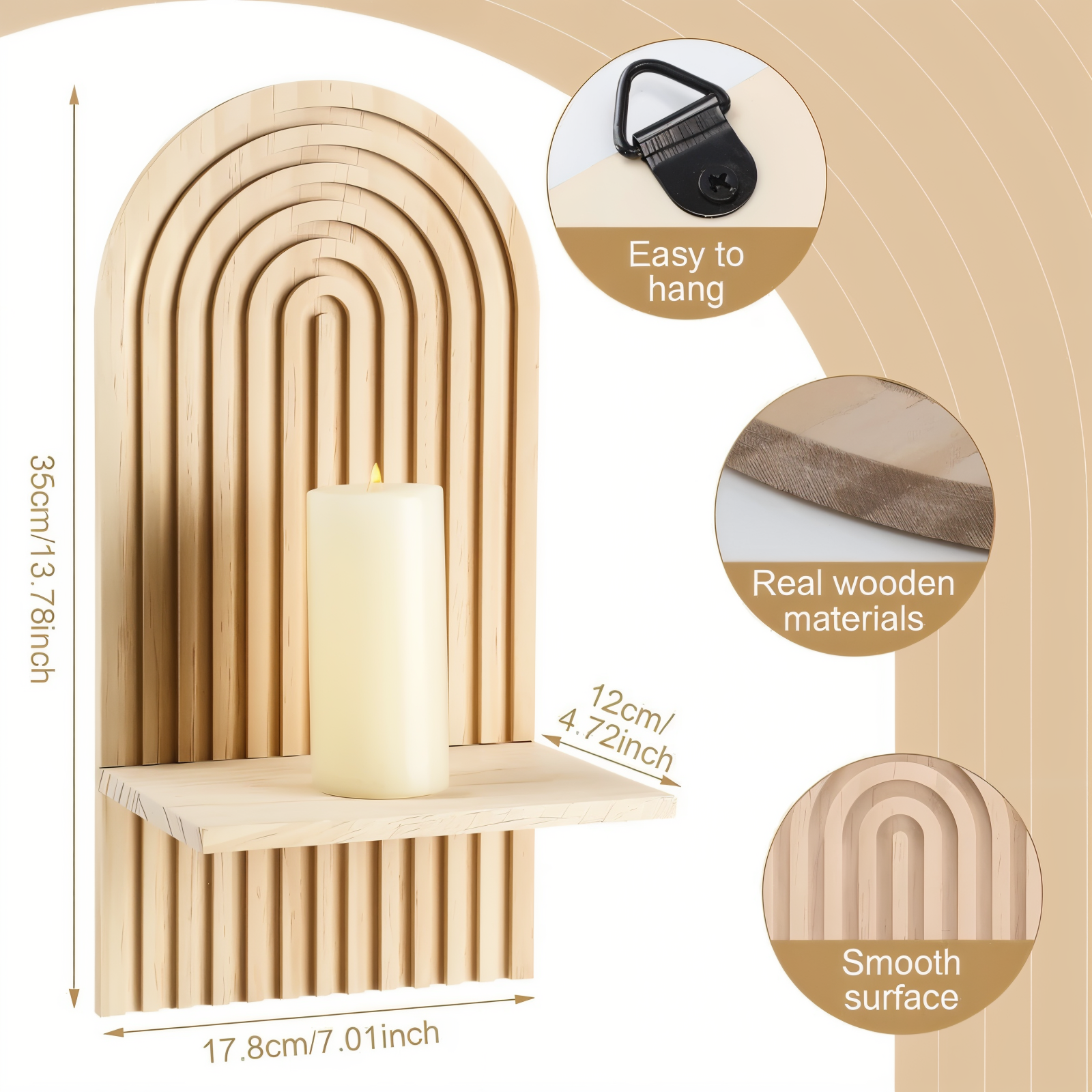 Wall shelf – Durable wood – Minimalist curved design – Stylish floating shelves for home organization 6