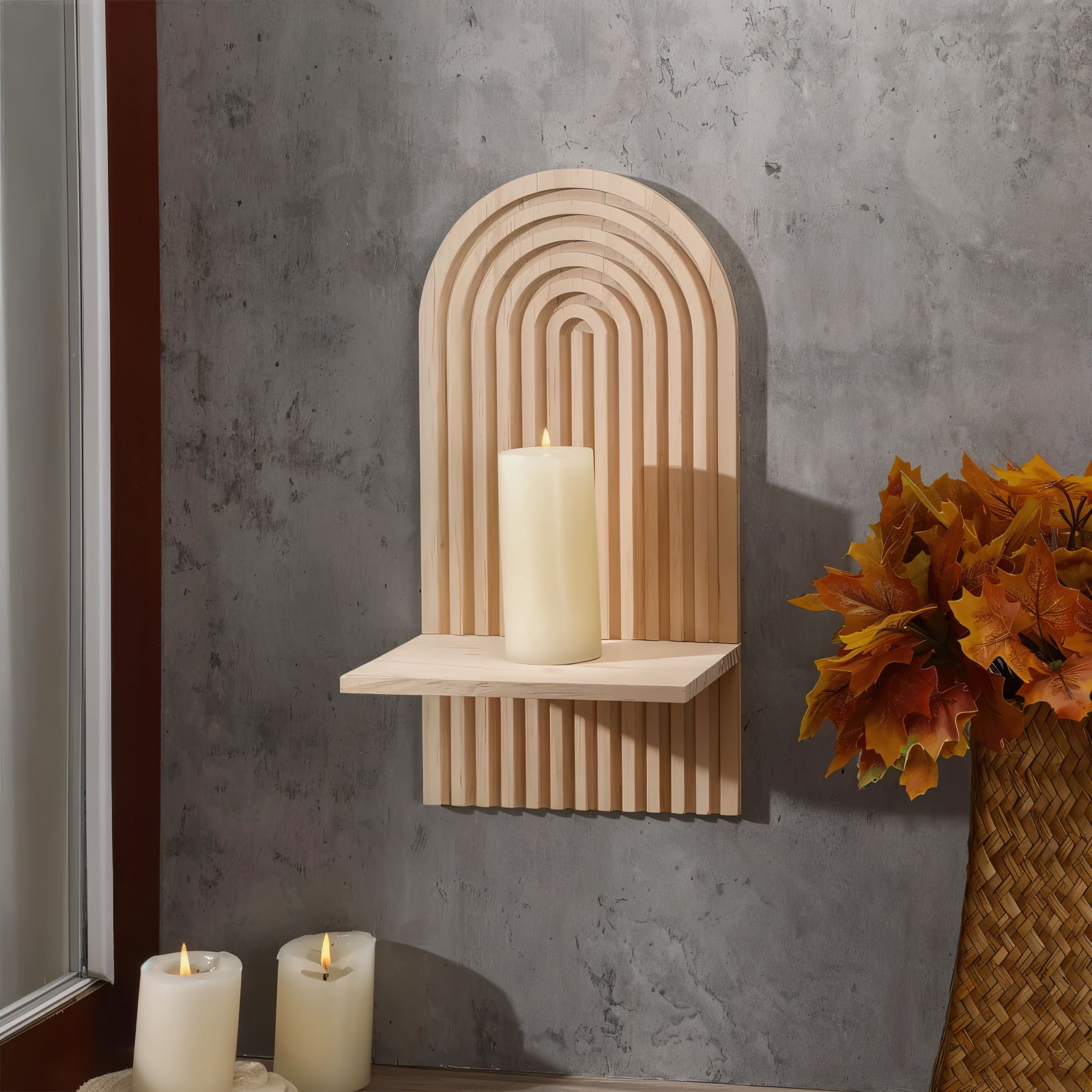 Wall shelf – Minimalist wood – Arch design – Scandinavian style – 6.7 x 4.7 x 13.8 in 0