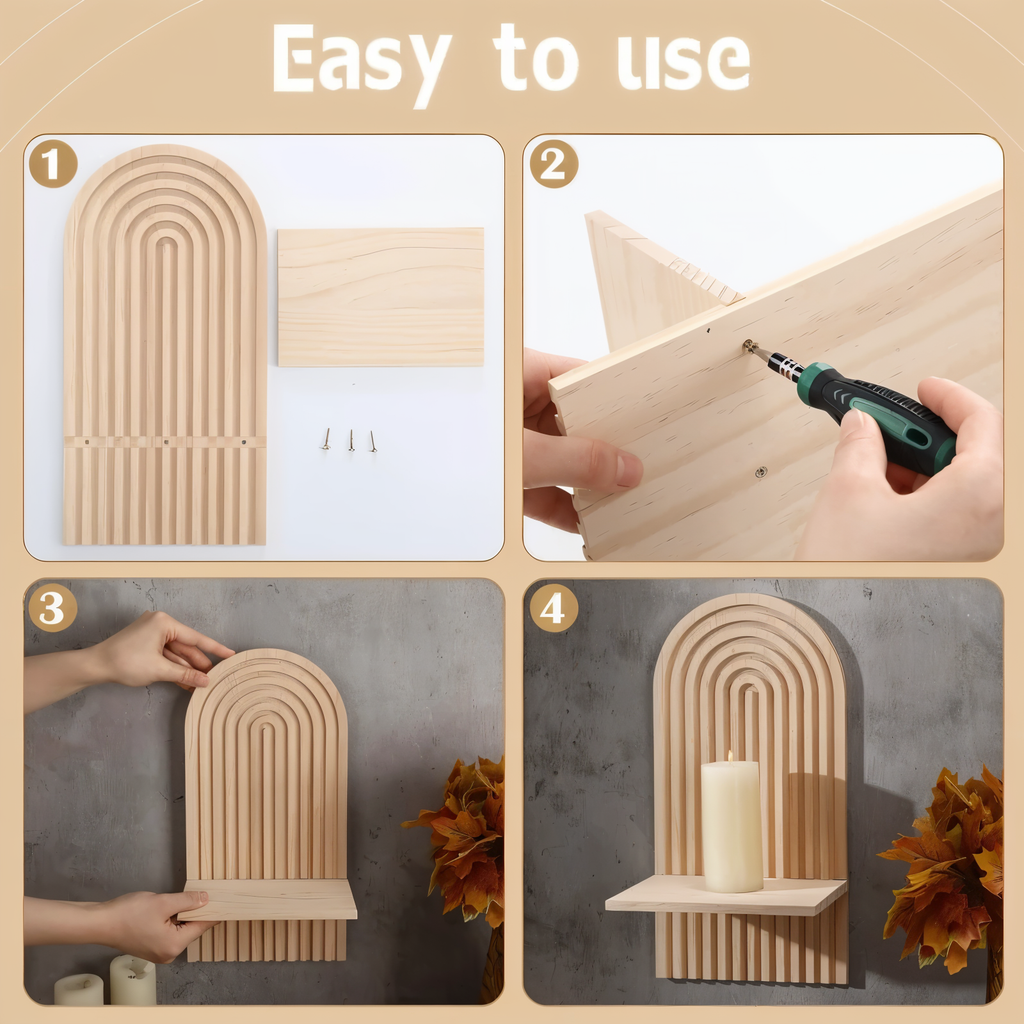 Wall shelf – Minimalist wood – Arch design – Scandinavian style – 6.7 x 4.7 x 13.8 in 5