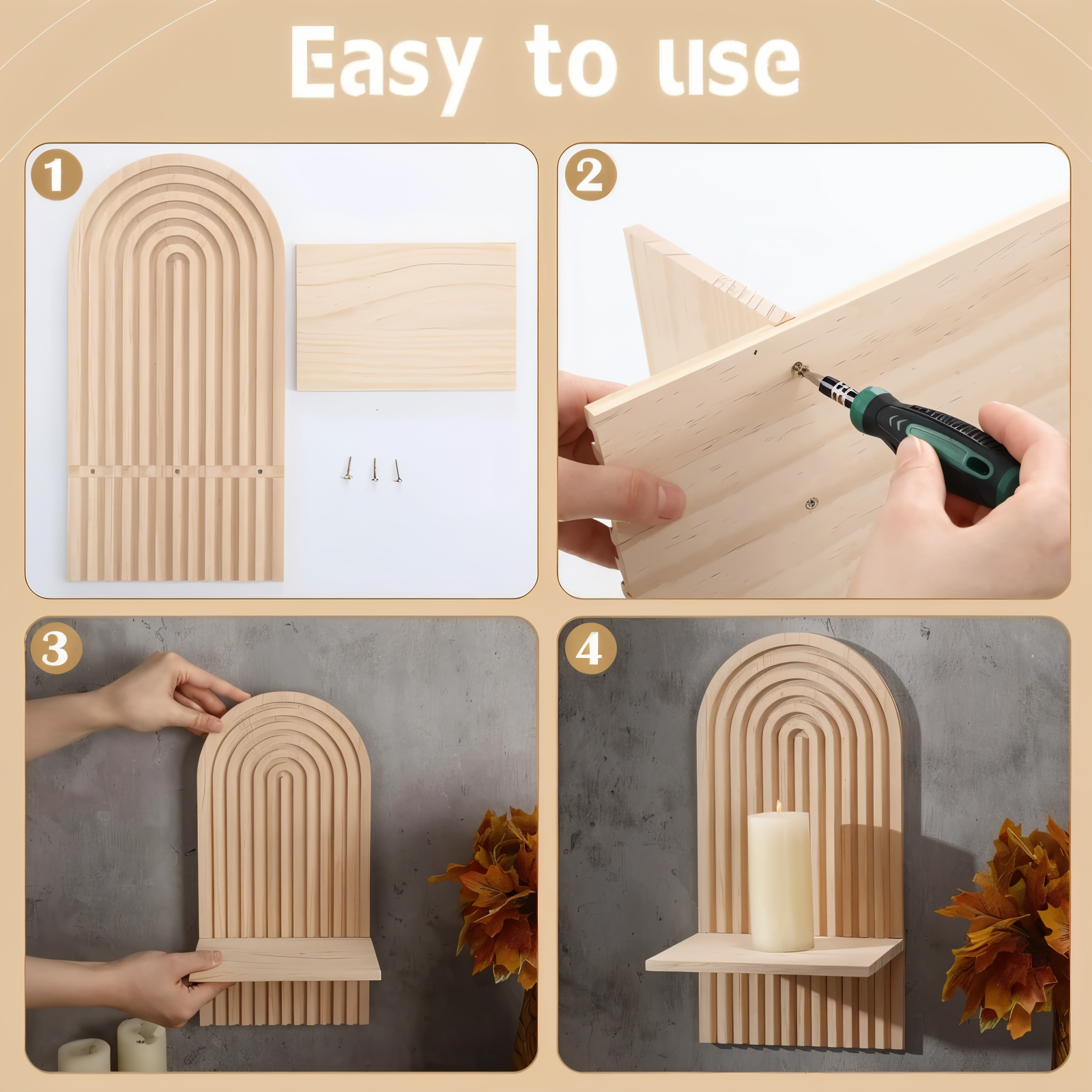 Wall shelf – Minimalist wood – Arch design – Scandinavian style – 6.7 x 4.7 x 13.8 in 5