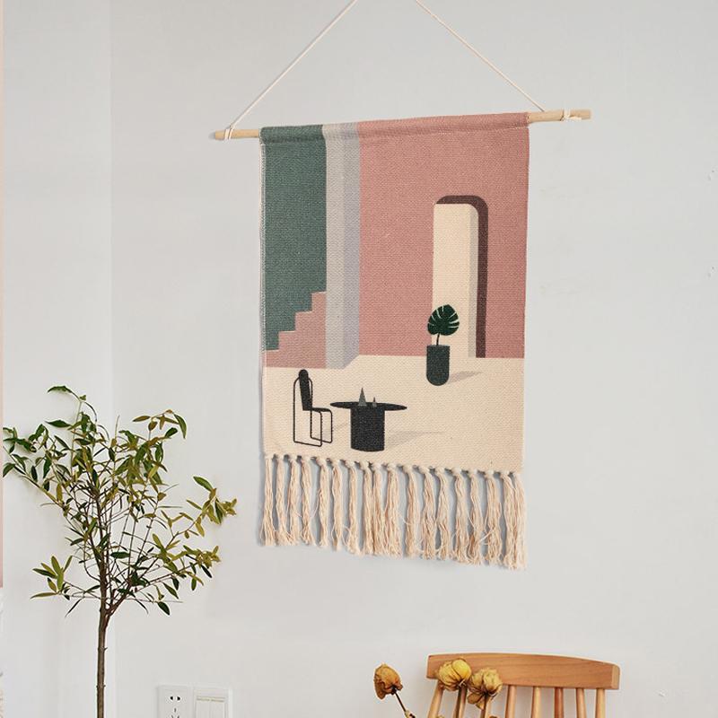 Wall tapestry – Handwoven cotton – Geometric design with tassels – Boho-chic home decor 1