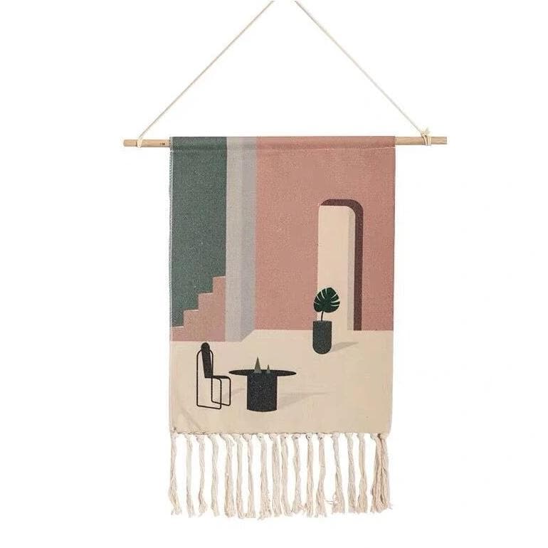 Wall tapestry – Handwoven cotton – Geometric design with tassels – Boho-chic home decor 2