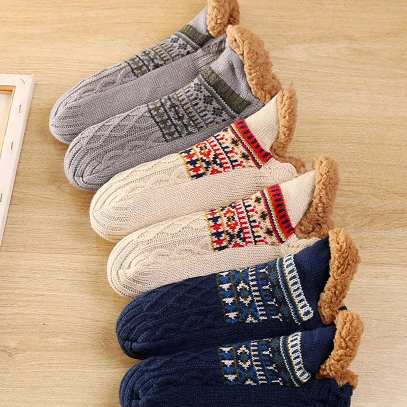 Cozy warm winter non-slip grip socks featuring a soft, plush fabric in a rich navy blue color, designed for comfort and stability. Ideal for lounging 1