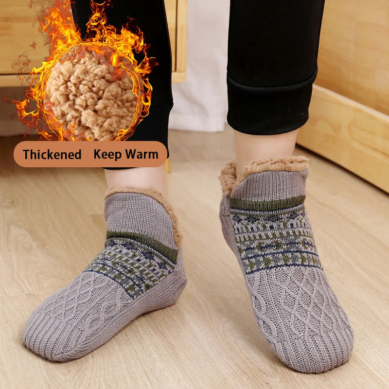 Warm winter non-slip grip socks in a rich navy blue, featuring a soft, plush fabric for cozy comfort. The textured sole provides stability, making them 2