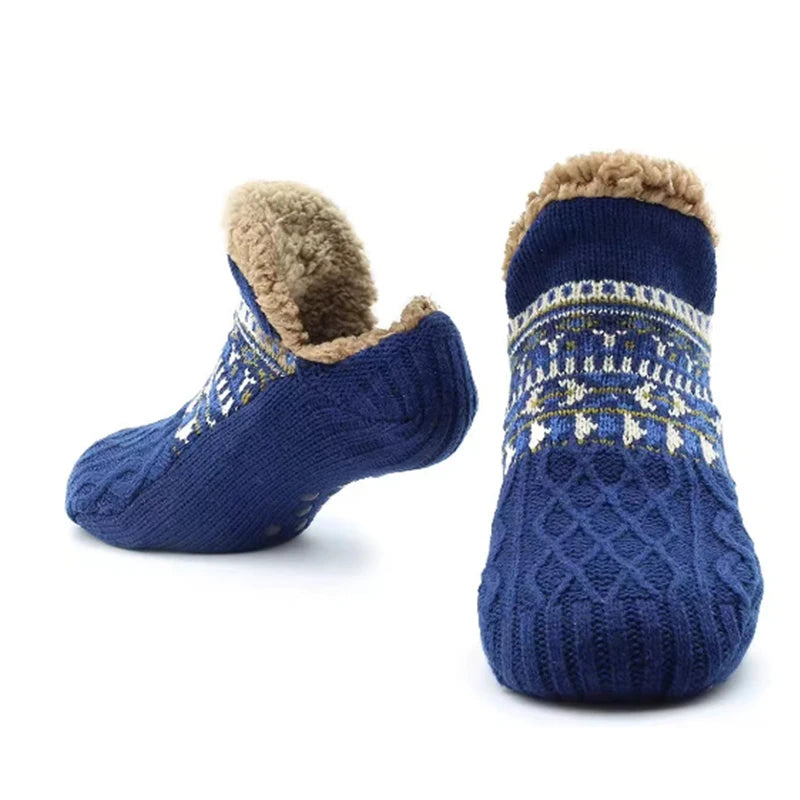 Cozy warm winter non-slip grip socks in a rich burgundy color, designed for comfort and stability. Made from soft, breathable fabric, featuring a 3