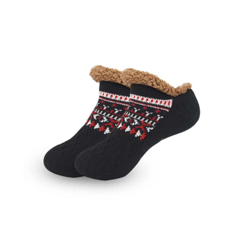 Cozy winter non-slip grip socks in a warm, rich burgundy color. Made from soft, breathable fabric, these socks feature textured soles for enhanced 7