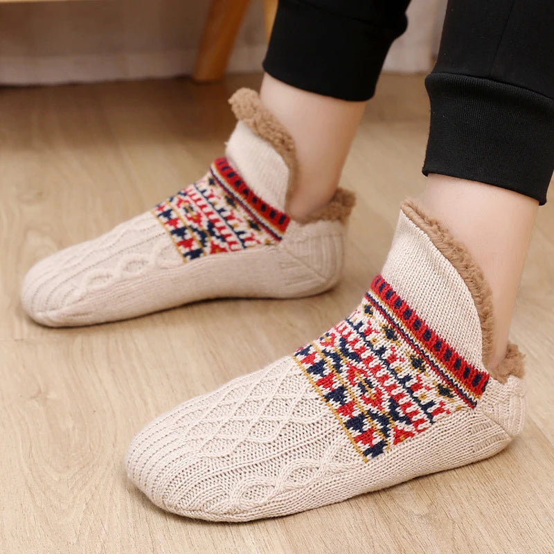 Cozy winter non-slip grip socks in a rich burgundy color, featuring a plush interior for warmth and a textured sole for stability. Perfect for chilly 8